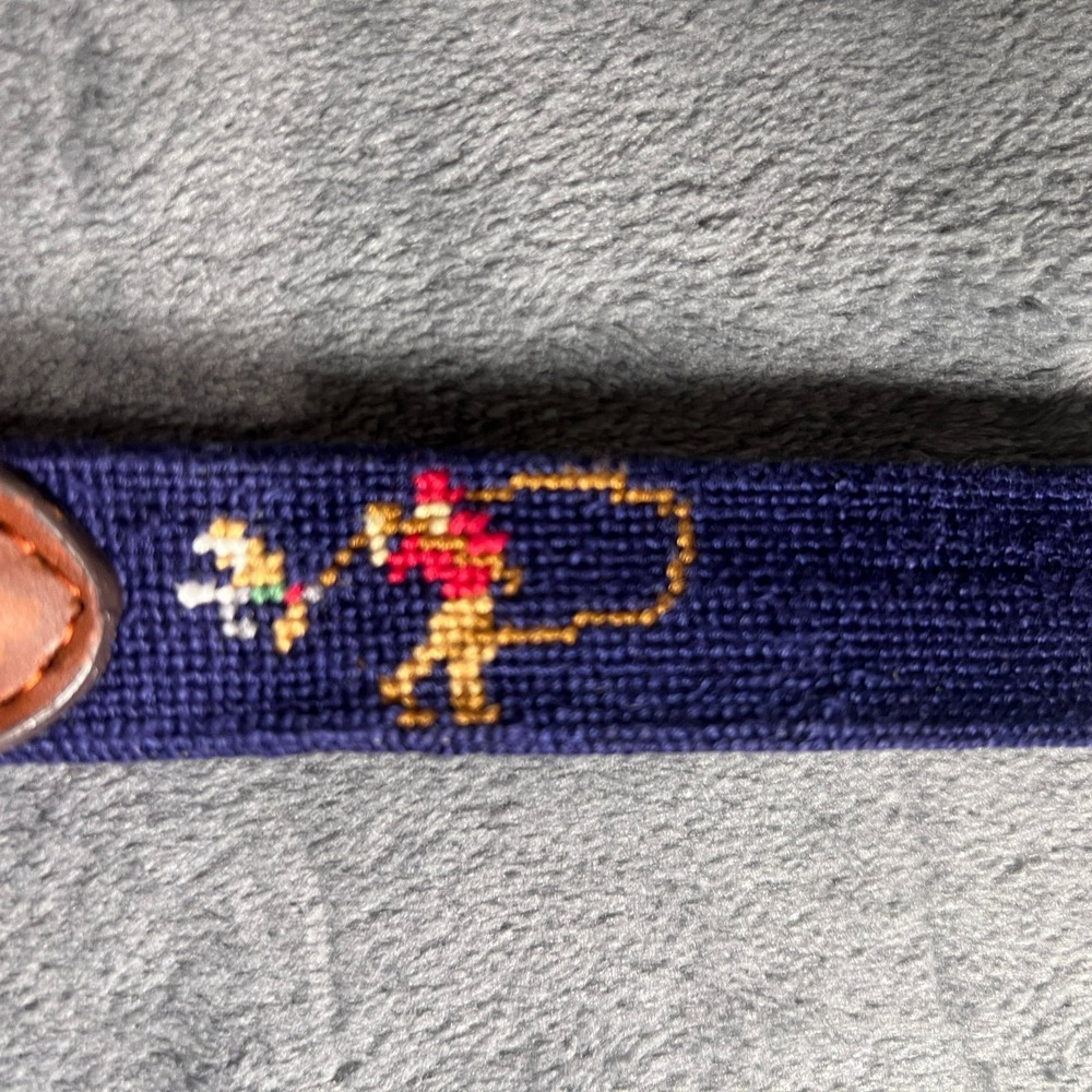 Smathers Branson Kids Belt Small Hand Stitched Needlepoint Leather Navy Bird